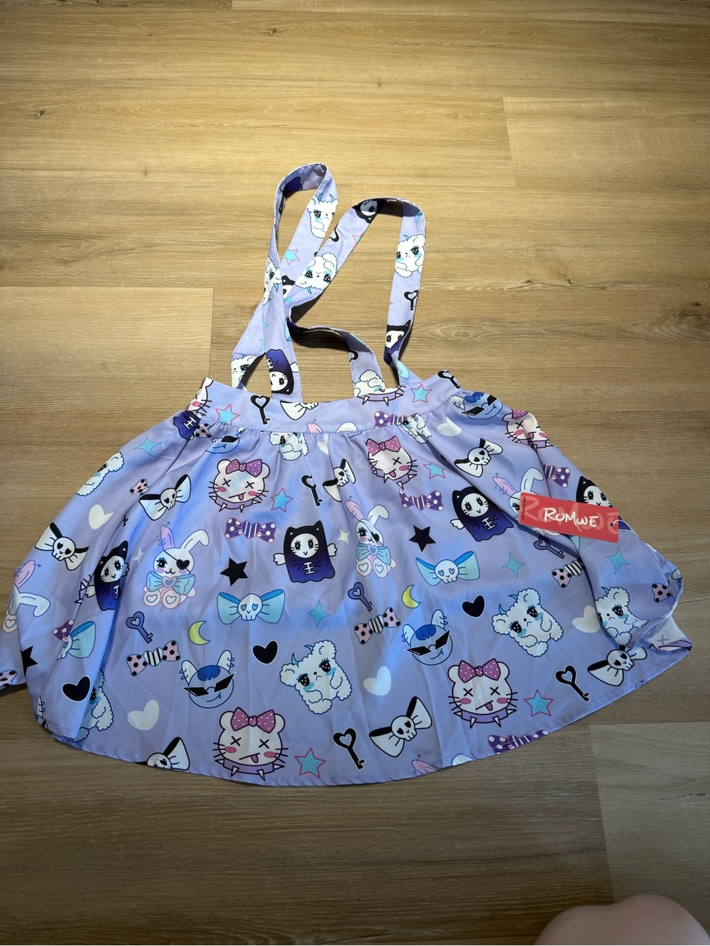 ROMWE Lavender Cartoon Print Suspender Skirt